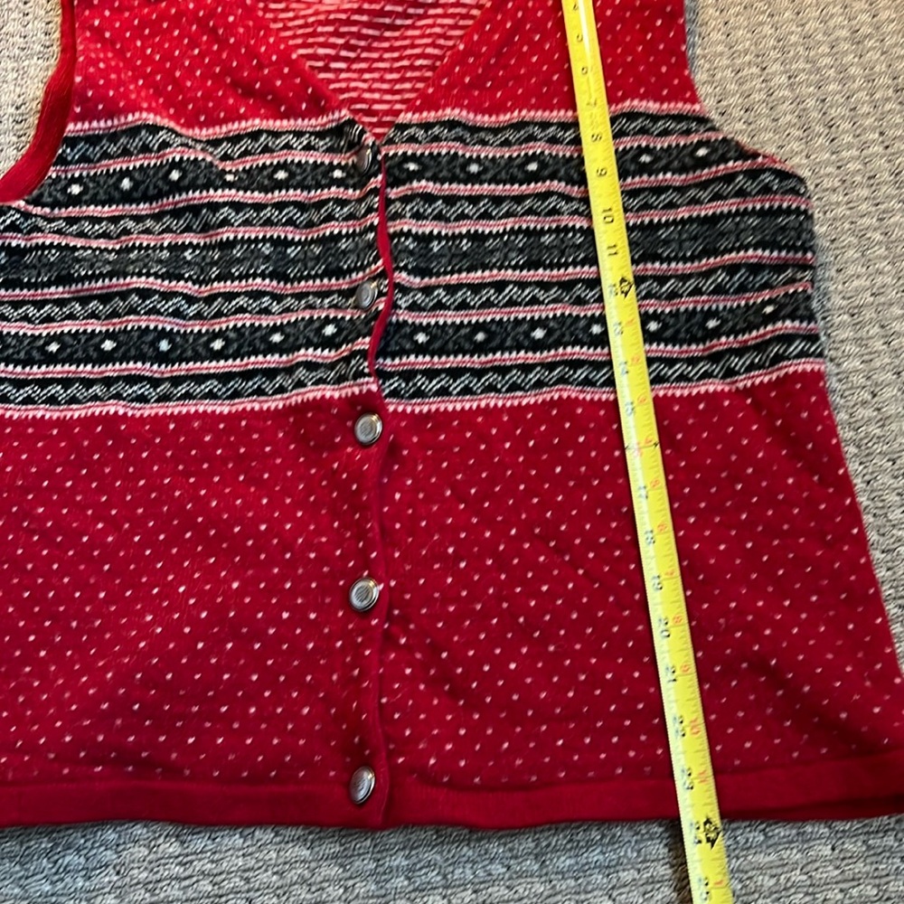 Eddie Bauer Lambswool Red Patterned Button Up V-N… - image 6